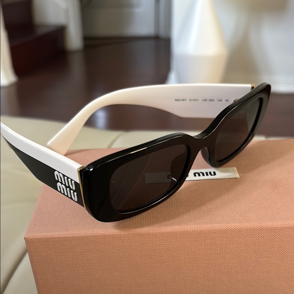 Miu Miu Black and White Aviator Sunglasses